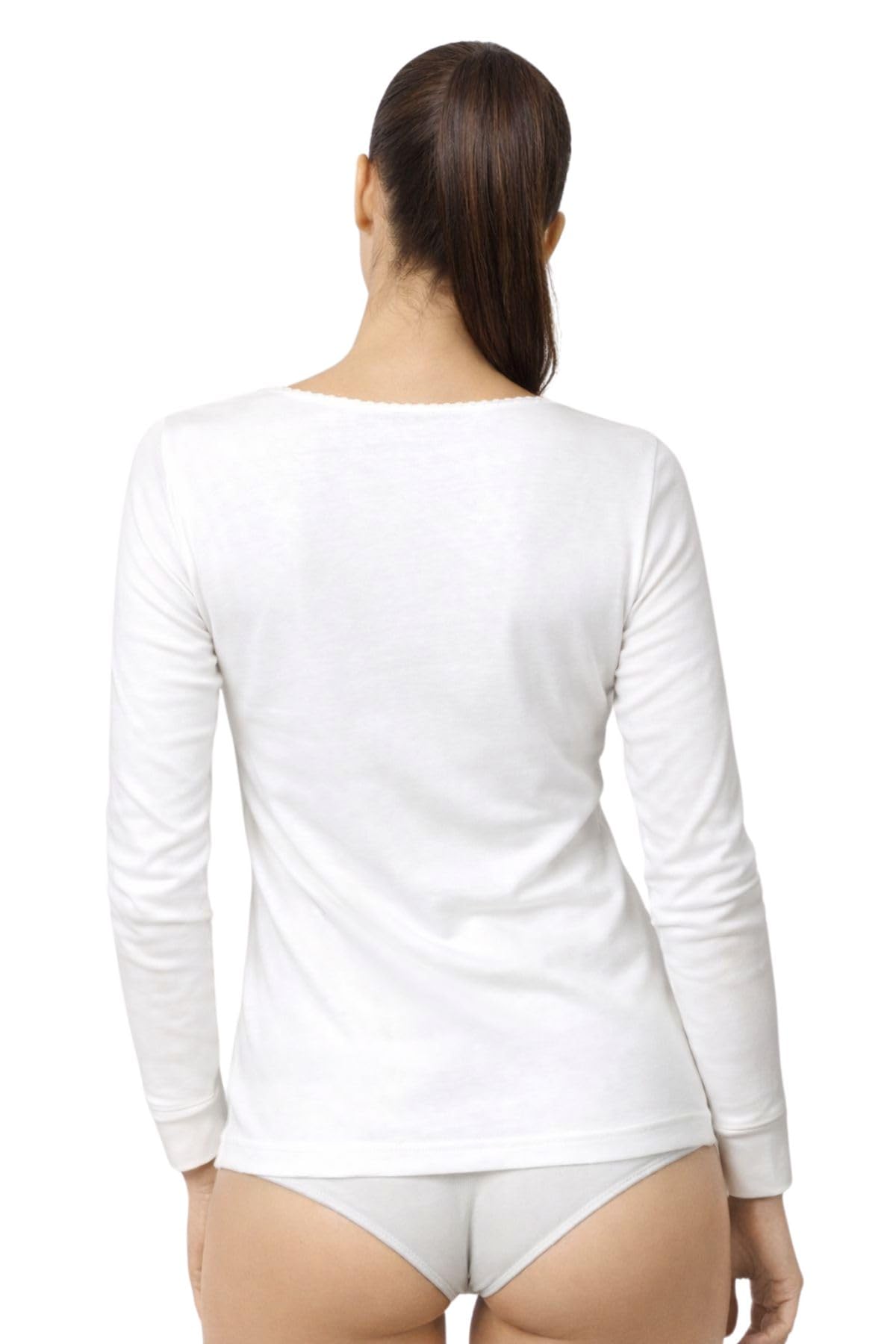 LADY·C Camiseta de mujer de manga larga de algodón Interlock pesado – Interior aterciopelado, cálido y suave, exterior liso, térmico y transpirable – 100% algodón