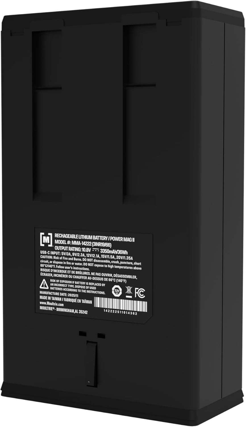 Moultrie Power Mag II Rechargeable Trail Camera Battery - TÜV SÜD Certified - 3350mAh USB-C Fast Charge - Genuine OEM Battery for All Edge Series Cameras - MMA-14222