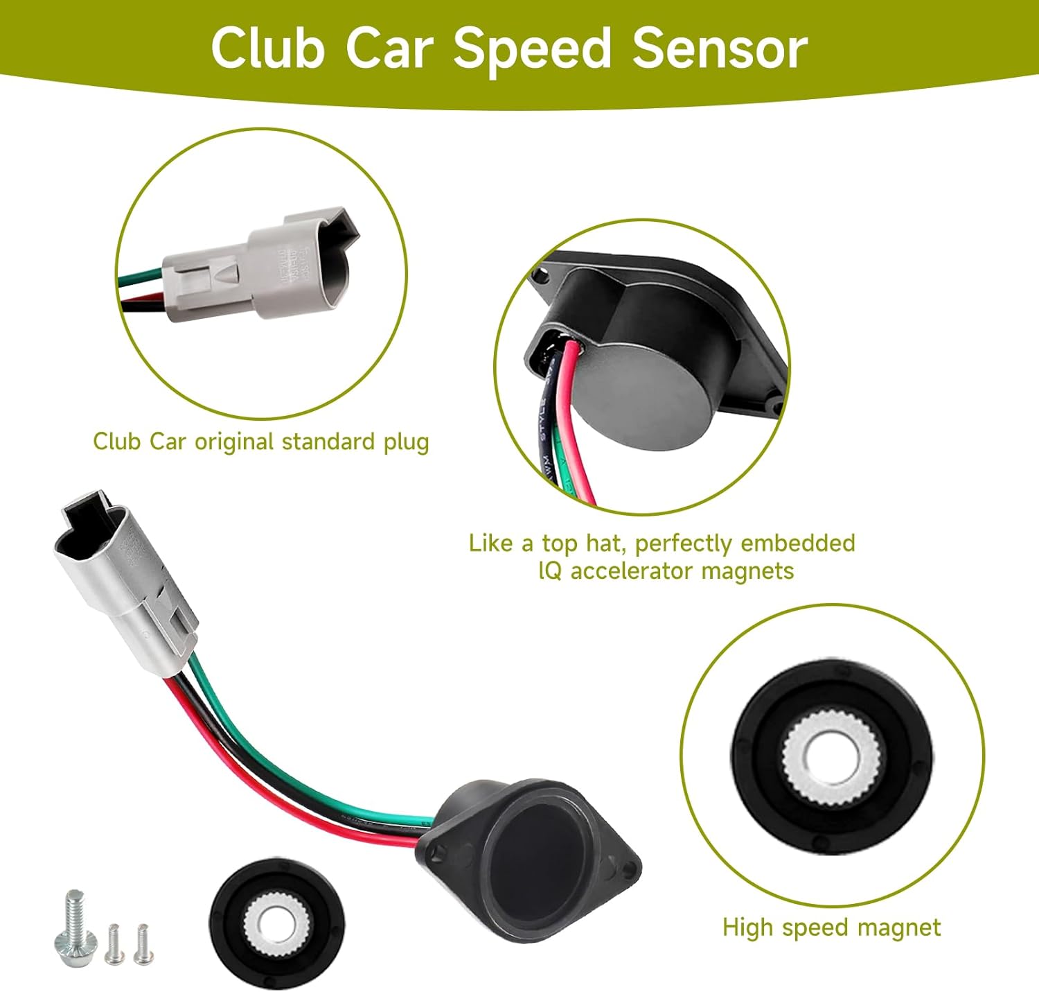 iLSKW Club Car High Speed Sensor for ADC Motor IQ 48V Golf Cart DS and Precedent, OEM 1027049-01, 102265601, Magnet Golf Cart Speed Sensor (Included)