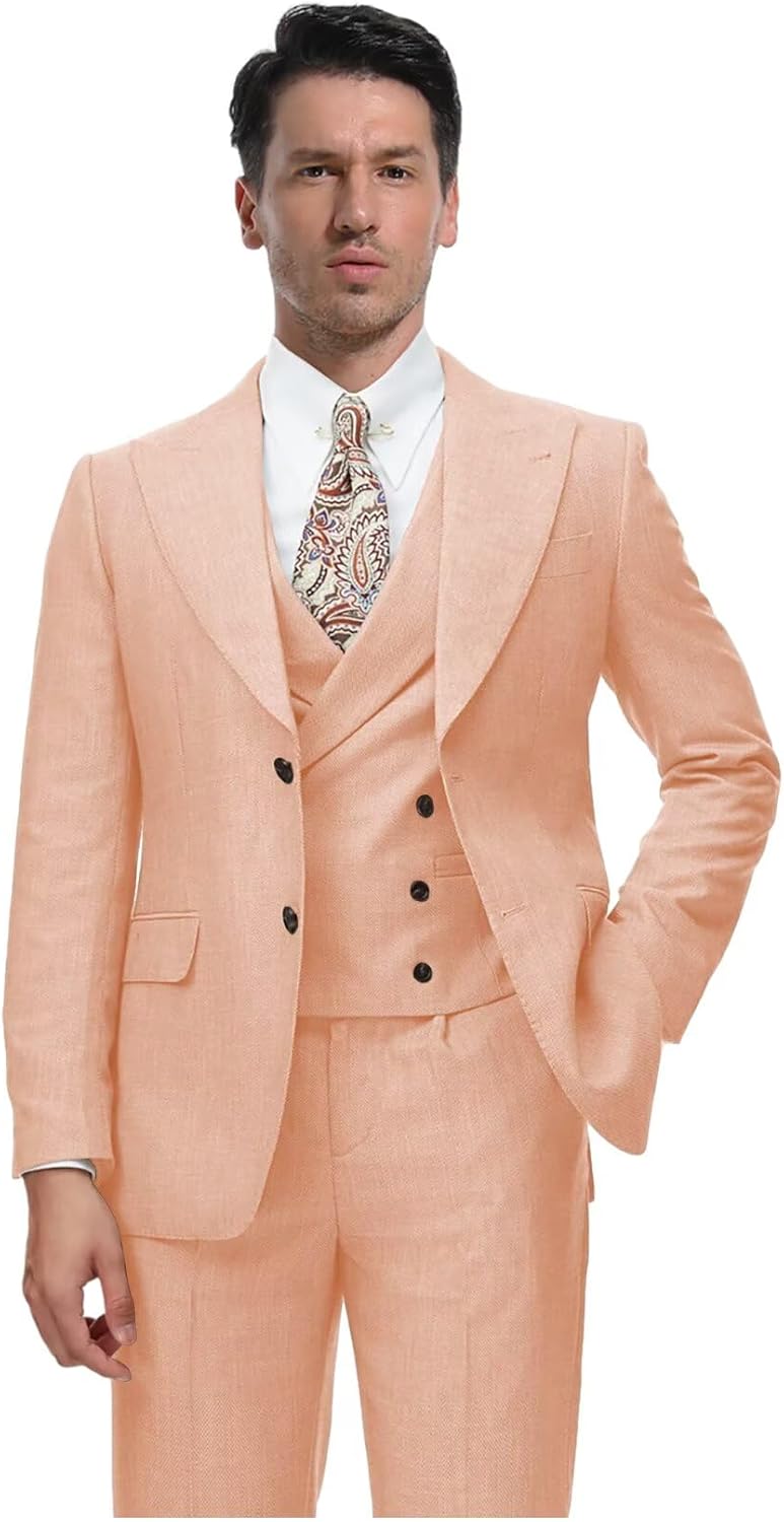 Casual Mens Suit 3 Piece Suits for Men Double Breasted Men's Suits Peak Lapel Tuxedo for Wedding Grooms