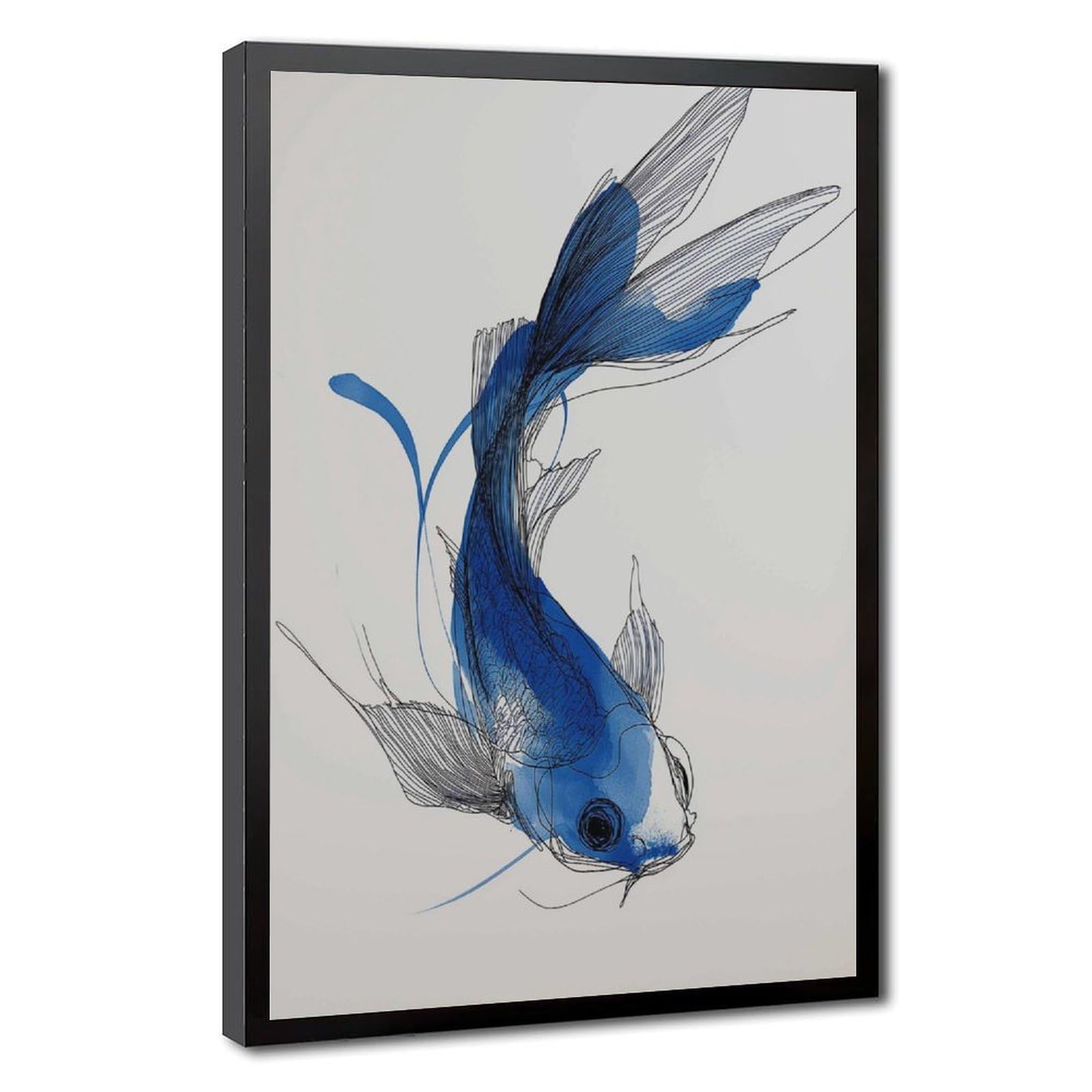 Bareronor Blue Koi Fish Canvas Poster Bedroom Decor Landscape Office Room Decor Gift 24" L X 36" W