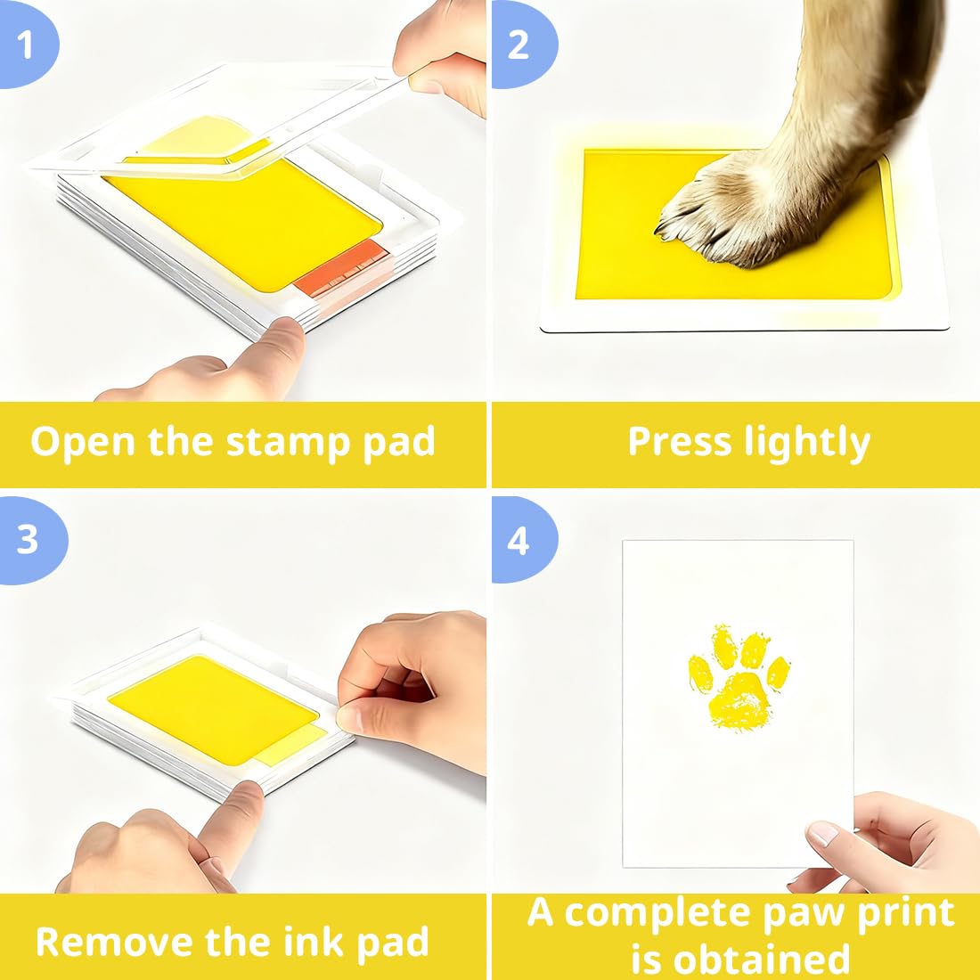 4 Pièces Kit Empreinte Pieds et Mains Bébé, 4 couleurs, Empreintes Bébé avec 8 Cartes d'Impression, Tampon Encreur Sans Encre, Clean Touch Tampons, Pattes de Chien et Chat, Douche Cadeau Bebe Souvenir