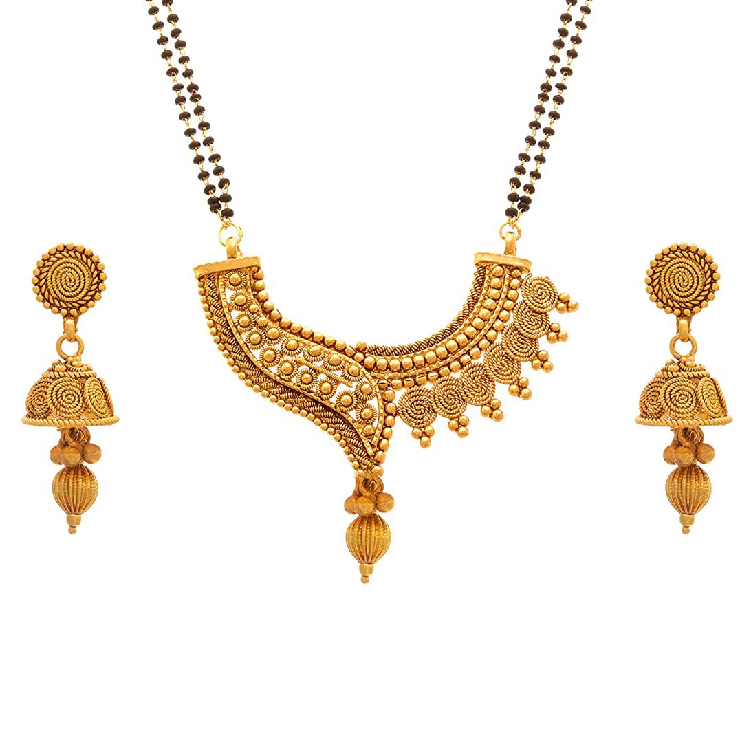 JFL - Jewellery for Less Fancy Traditional Magalsurt Jewelry Ethnic One Gram Gold Plated Spiral and Beads Chainx Design Latest Stylish Long Mangalsutra Jewellery set with Earring for Women,Valentine (B01IYA0V8I) Amazon Price History, Amazon Price Tracker