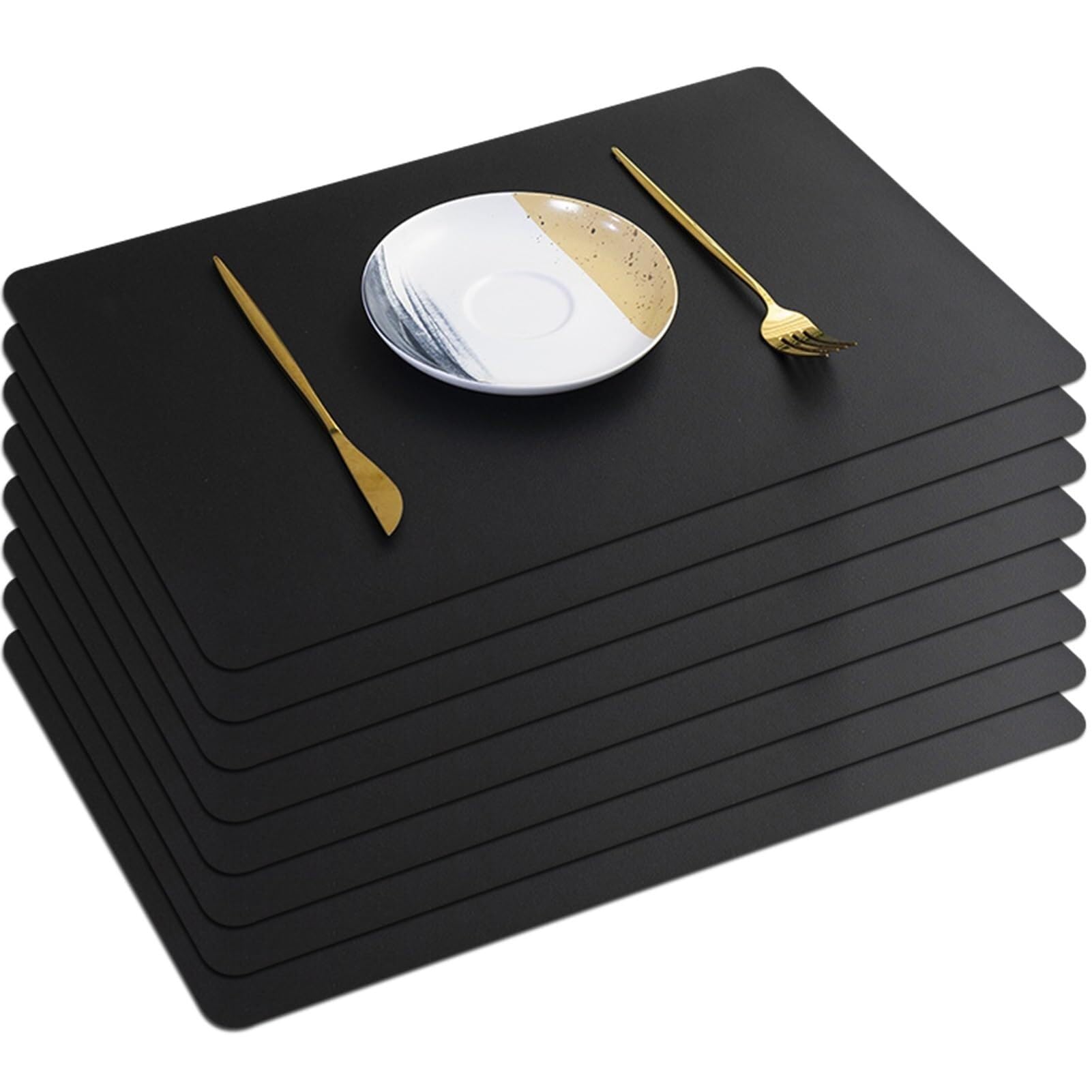 Sets de table imperméables et antidérapants en similicuir noir