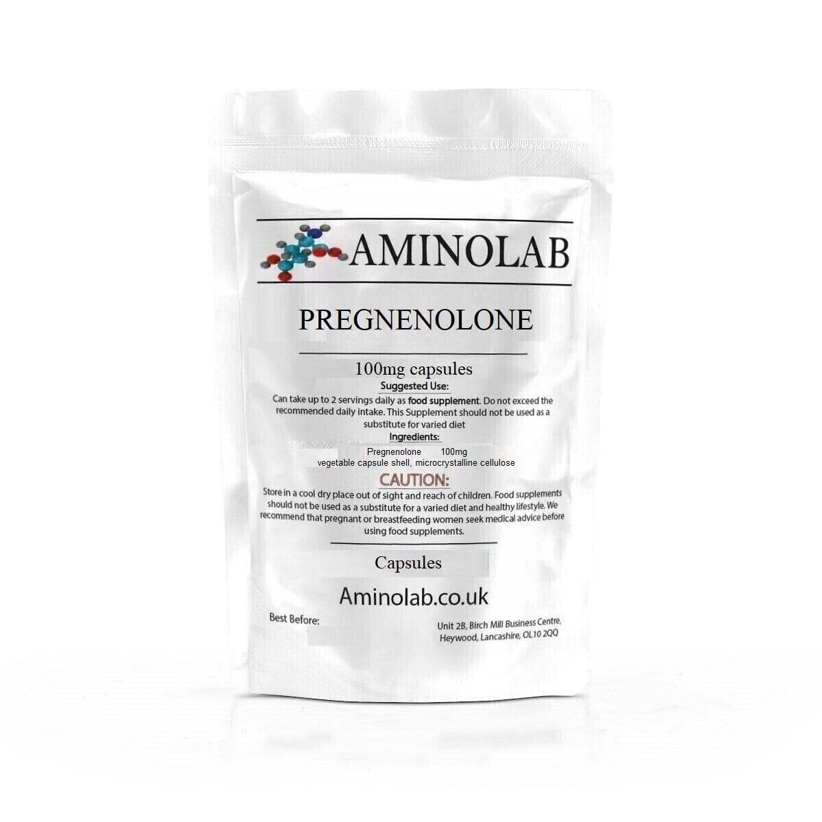 AMINOLAB - Pregnenolone 100mg 60 Capsules - Supports Hormonal Balance, Cognitive Function and Emotional Wellbeing - HIGH Strengh