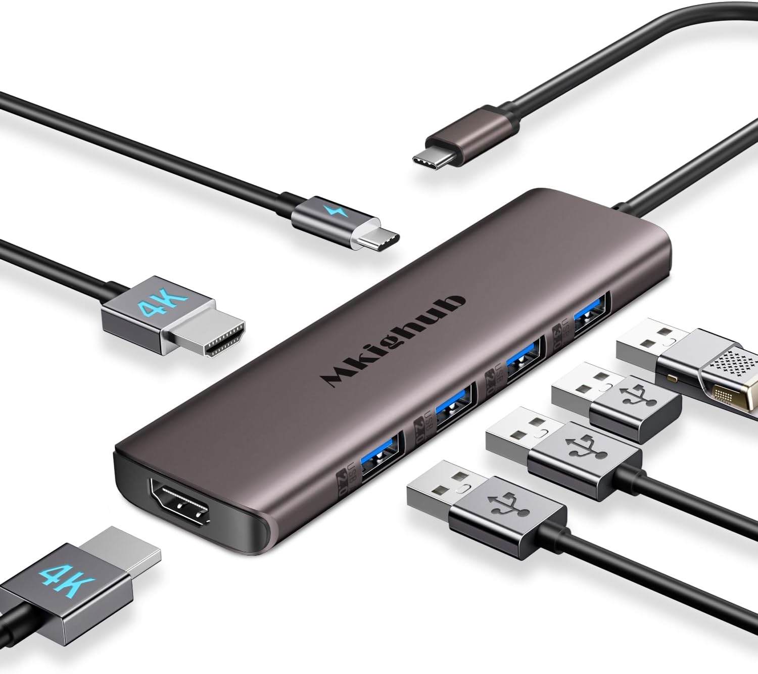 Docking Station 7 in 1 USB C Hub Dual HDMI Monitors with 4K 30Hz 2 HDMI Port 100W PD USB 3.0 USB 2.0, Multi Monitor Adapter for Laptop MacBook Pro M1 Dell HP Surface Lenovo