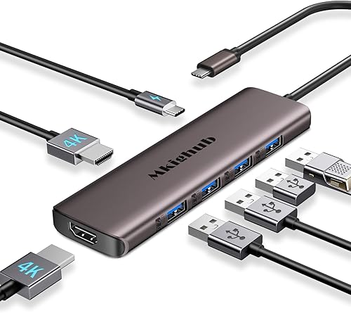 Estación de acoplamiento USB C a adaptador HDMI dual, 7 en 1 USB C Hub Dual HDMI Monitores con 4K 30Hz 2 puerto HDMI 100W PD USB 3.0 USB 2.0,