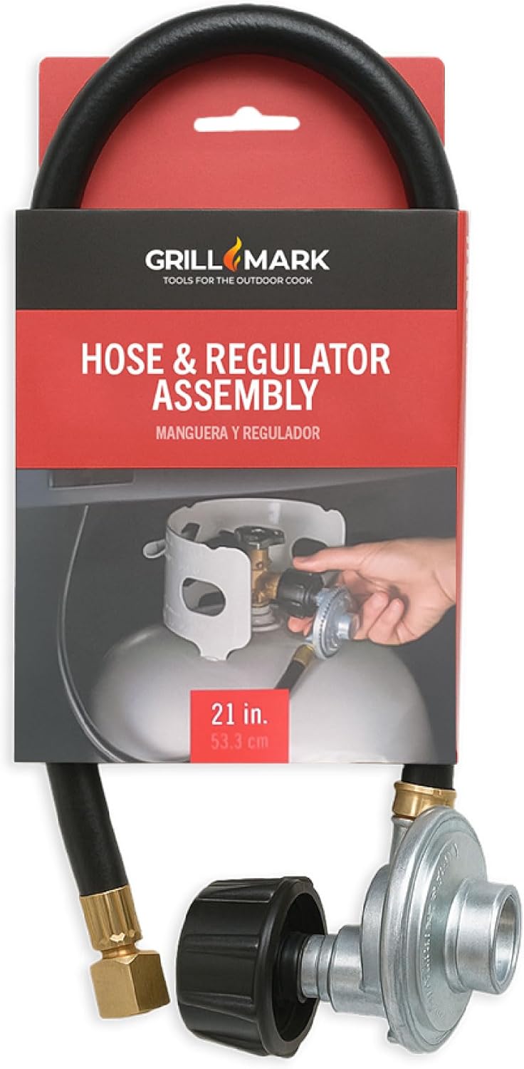 Grill Mark 21-Inch Propane Hose with Regulator – Universal Replacement for Gas Grills, BBQ, Camping Stoves & Fire Pits – Durable Rubber Hose with Type 1 (QCC1) Connector