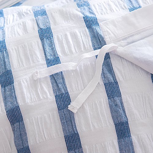 Merryfeel Seersucker Duvet Cover Set,100% Cotton Yarn Dyed Striped Duvet Cover With 2 Pillowshams - Full/Queen Navy #TOP4