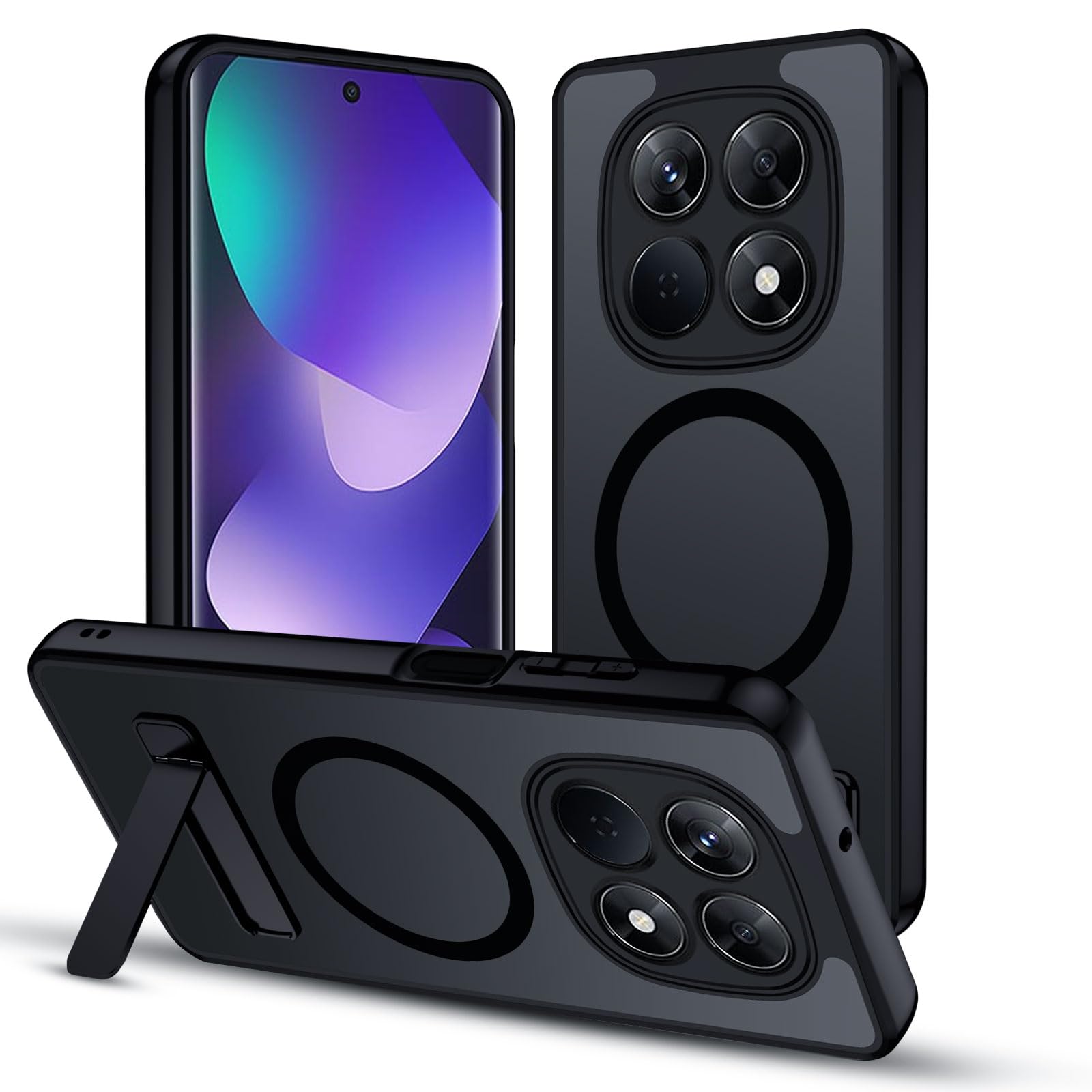 XTCASE Magnetic Case for Xiaomi Redmi Note 15 5G, Compatible with Magsafe, Matt Translucent Mobile Phone Case with Aluminium Stand, Shockproof Mobile Phone Case, Scratch-Resistant Hard Case, Black