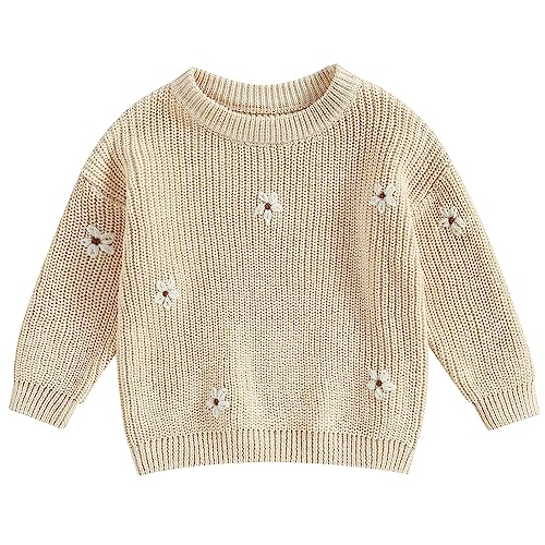Image of Mubineo Baby Girl Winter Clothes Cute Flower Sweater Crewneck Pullover Long Sleeve Knit Newborn Infant Sweaters