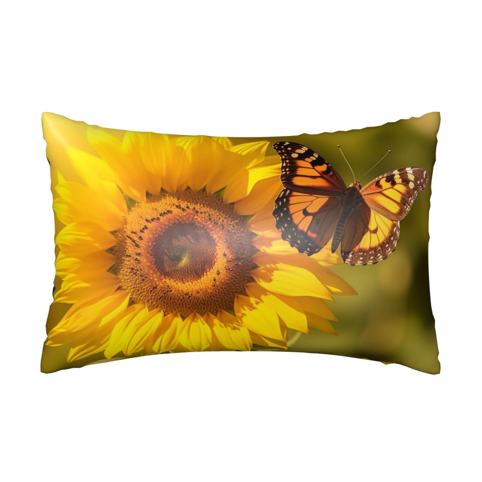 Satin Pillowcase for Hair and Skin, Sunflower Butterfly Sunny Pillow Case Queen Size 20x30 Inches, Cooling Silky Pillowcases with Zipper Ultra Smooth and Soft Pillow Cover for Sleeping