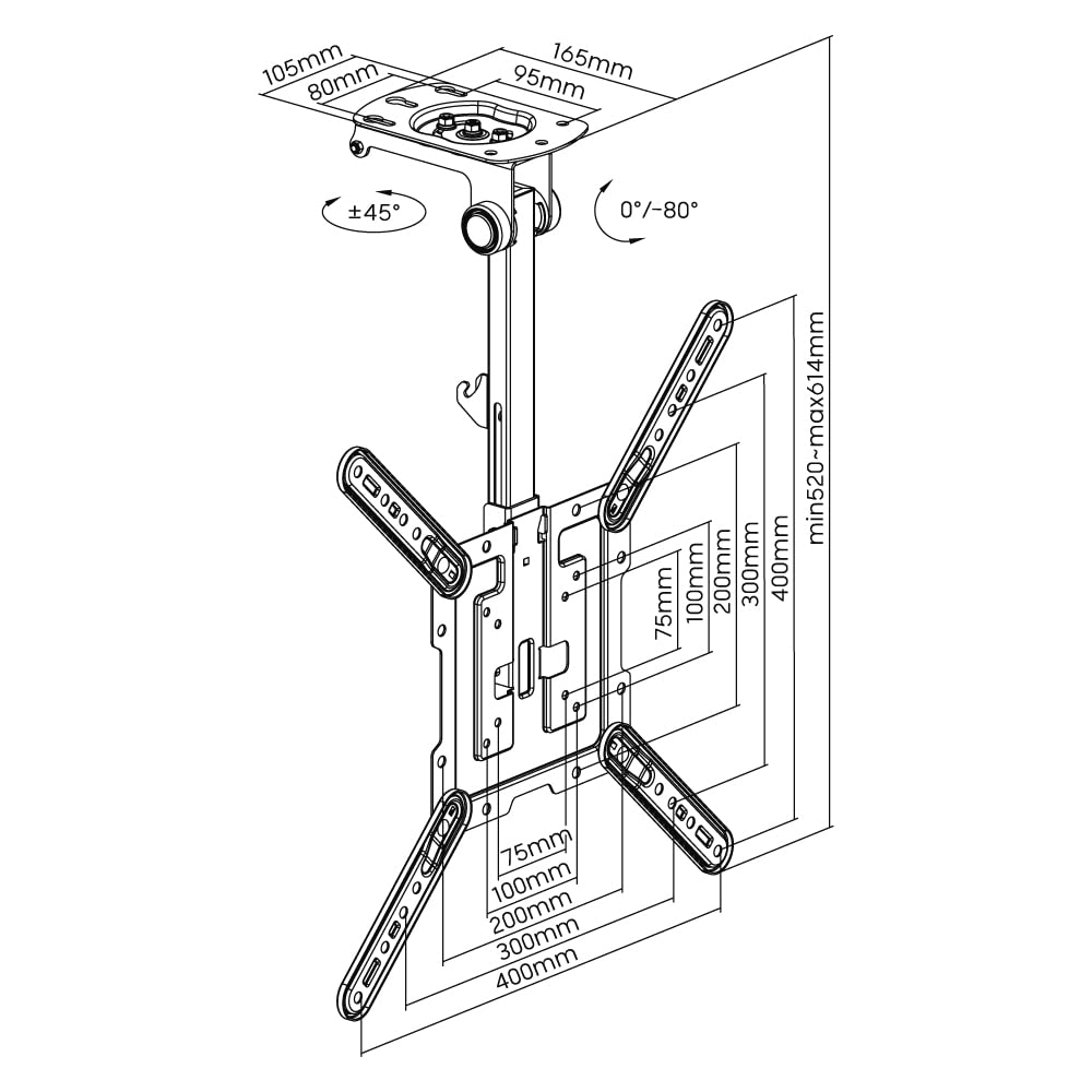 HALTERUNGSPROFI Supporto da soffitto per TV, inclinabile fino a 105°, per tetti inclinati, altezza regolabile, portata massima 20 kg, max. VESA 200 x 200, fino a 55 pollici CM422L