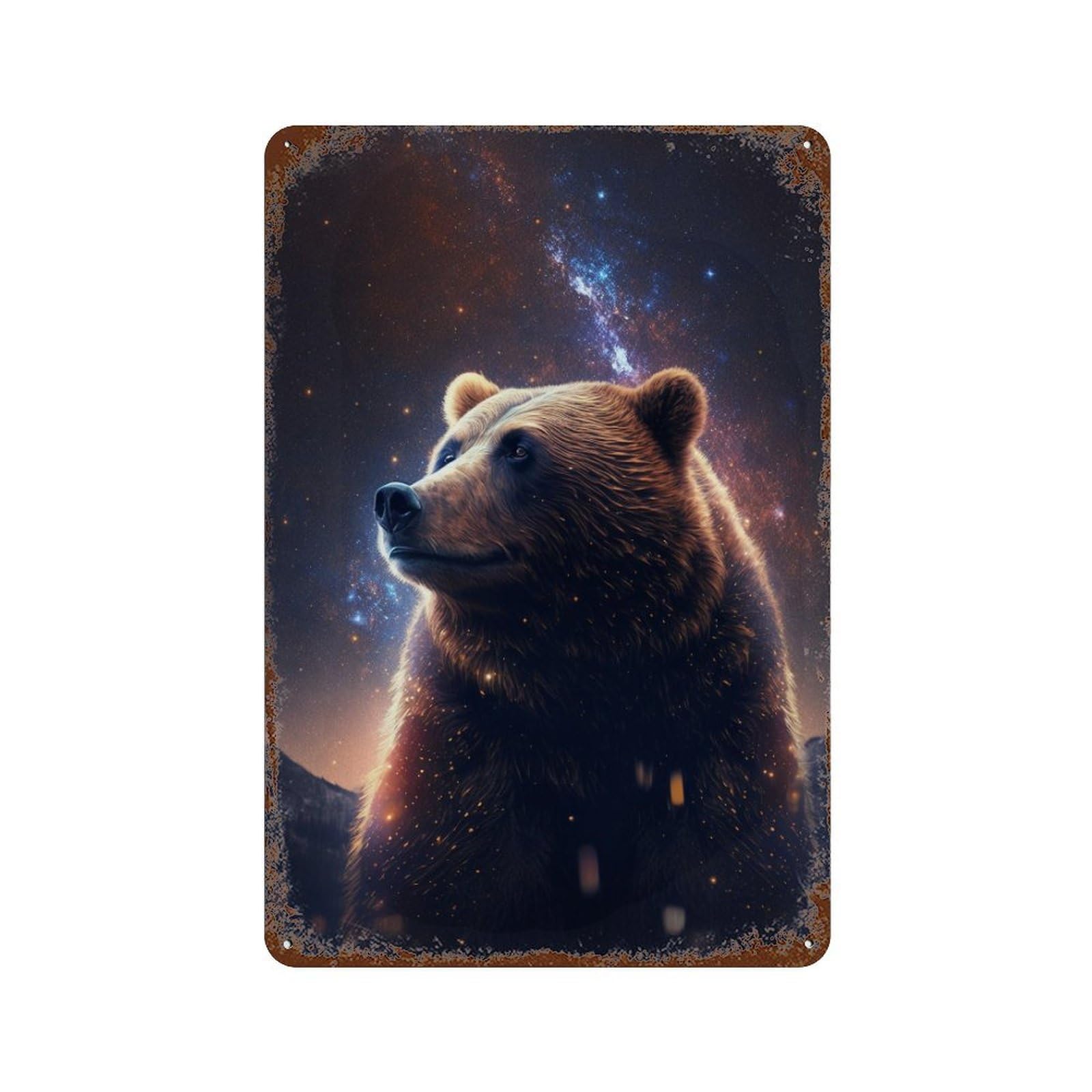 Galactic Bear Majesty -1 Rustic Tin Plaque 11.8"x7.9", for Pub, Kitchen And Man Cave Decor, Vintage Wall Decor