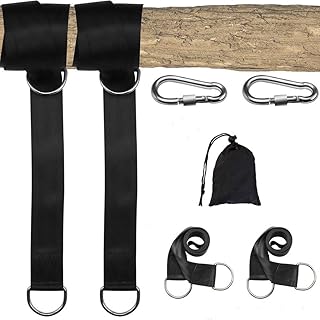 LINGKY Kit di Ancoraggio per Kit da 300 cm per Cinghie Resistenti all'oscillazione, 2 Ganci in Metallo e 2 Fibbie in Velcro, per Altalena da Giardino, Amaca o Sedile sospeso - con Custodia (Nero)