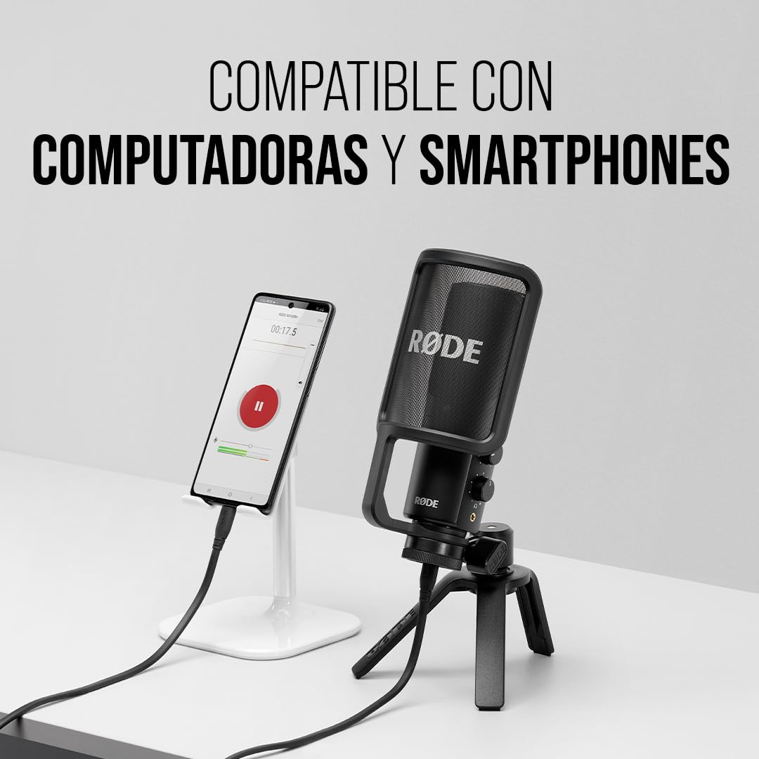 RØDE NT-USB+ Micrófono USB Profesional NT-USB+ + Cable SC17 USB-C a USB-C (1,5 m - Compatible con Android y Mac) para grabación