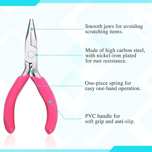 Miniatura 2 de SPEEDWOX Mini alicates de punta larga de 3 pulgadas con mango de PVC rosa, herramientas de fabricación de joyas, alicates para abalorios,