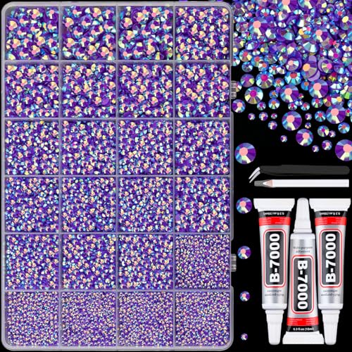 Image of 25000Pcs Resin Jelly Rhinestones with Tweezers for Crafting, Dark Purple AB Flatback Gems, Bedazzling Crystal with 3Pcs 10ml B7000 Jewelry Glue for DIY Crafts Clothing Tumblers Shoes Fabric Nail Art