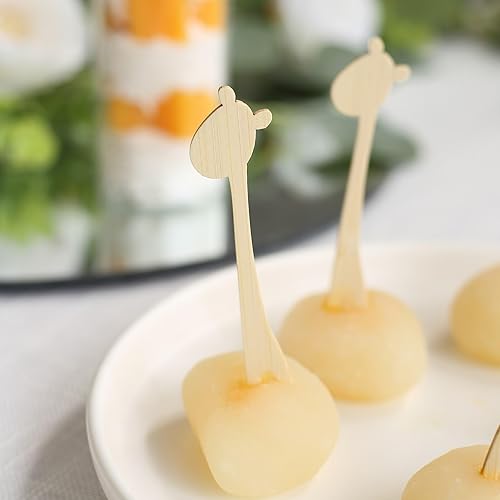 Miniatura 2 de Efavormart - Paquete de 100 mini tenedores de bambú biodegradables naturales de jirafa, de doble punta, ecológicos, suministros desechables para
