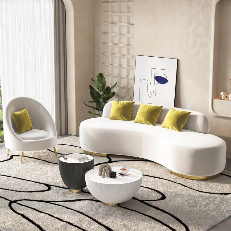 Image of LEGACY OF COMFORT Tara Upholstered Curved Sofa Living Room Set 3 Seater Sofa with 2 Chairs (White)