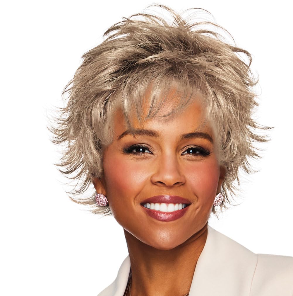 Raquel Welch Voltage Short Layered, No-Fuss Wig by Hairuwear, Large Cap, SS17/23 Shaded Iced Latte Macchiato