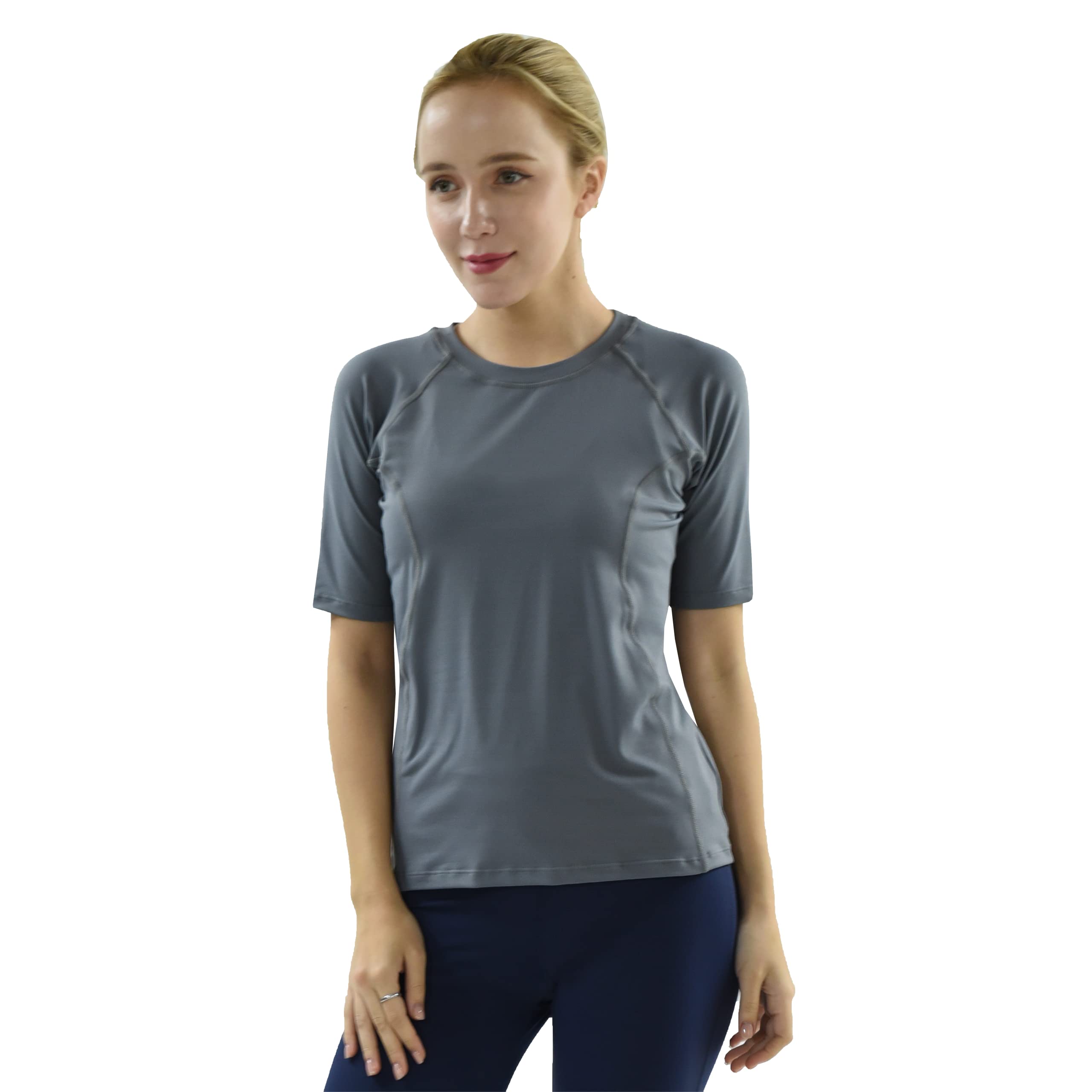 Private Island Women UPF 50+ Short Sleeve Top Swimsuit T-Shirt Rash Guard Workout (WRGTS)