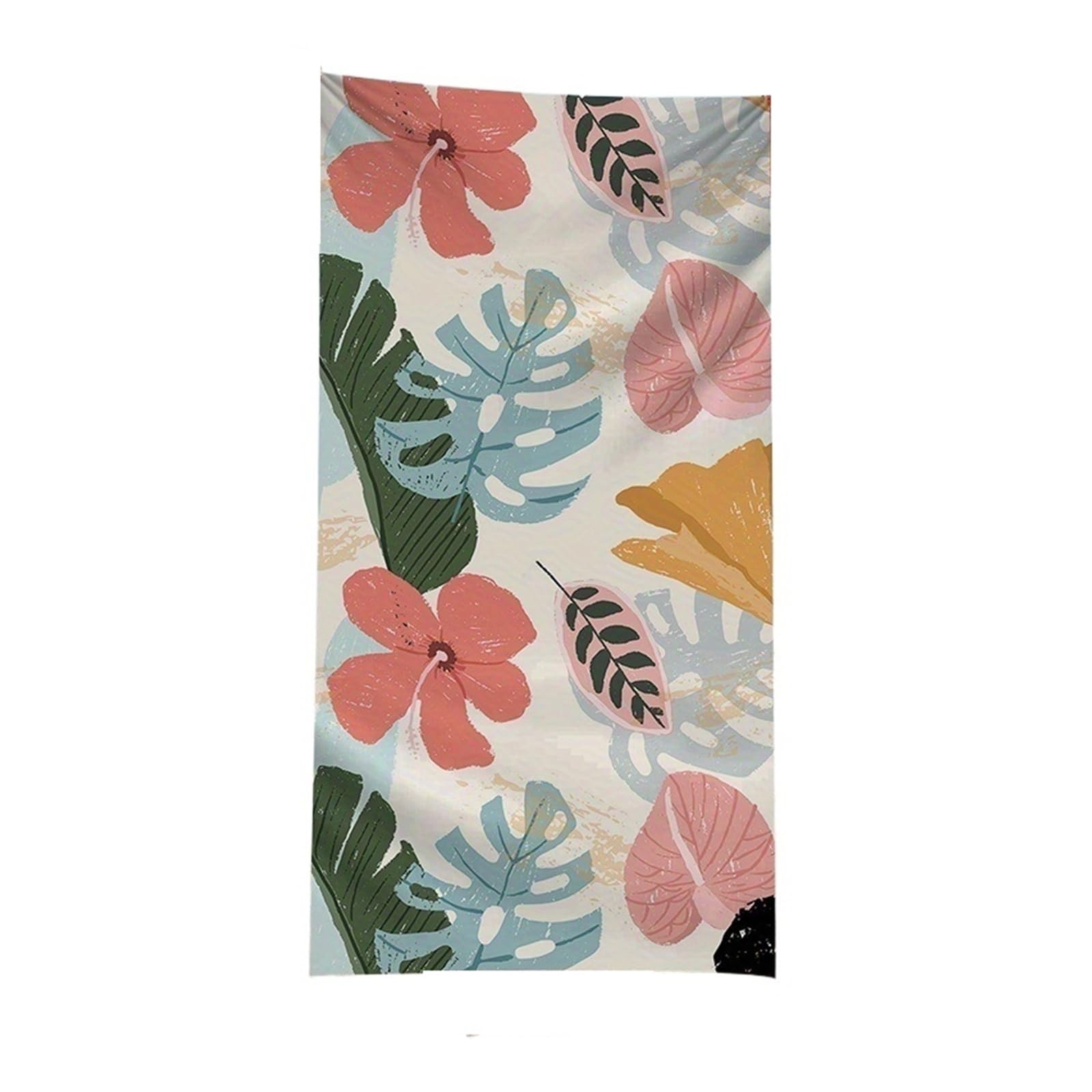 CHTKAGV Tropical Flowers and Leaves Beach Towel, Windproof Travel Blanket for Swimming Pool and Camping(70x160cm)