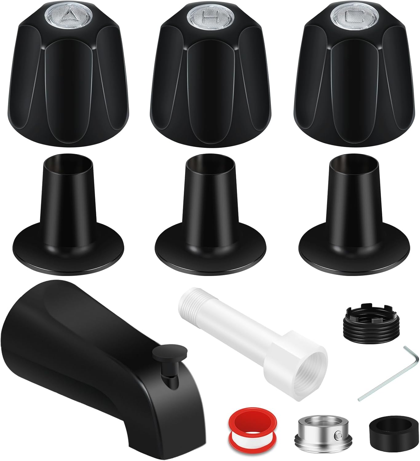 Coolfell Tub Shower Trim Kit, Matte Black Shower Knob 3 Piece and Bath Tub Spout, Compatible with Price/Pfister Verve and 3 Handle Tub Shower, Bathtub Spout for 1/2" Copper, 1/2" IPS and 3/4" IPS