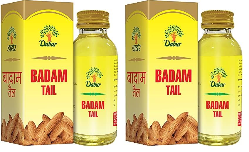 Image of Dabur Badam Tail - 100ml | Sweet Almond Oil | Rich in Vitamin-E | For Healthy Hair & Skin | Sharpens Brain | Improves Digestion | Extracted From Almonds (Pack of 2)