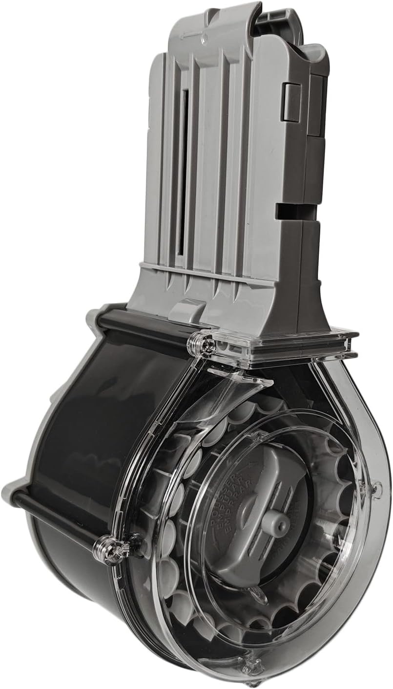 Dart Drum, High Capacity Drum Magazine Compatible with Nerf N-Strike Elite Blasters, Gray and Black, Quick-Load Design