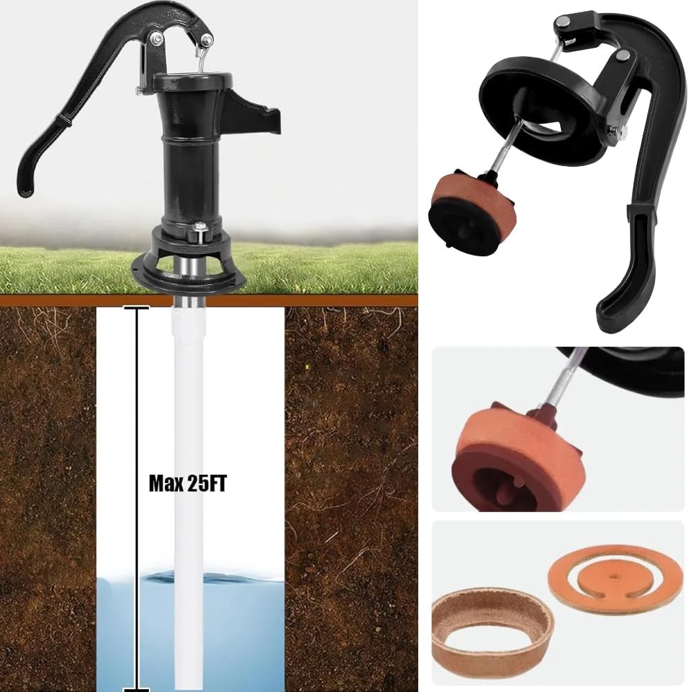 Hand Well Pump, Antique Cast Iron Manual Pitcher Pump, Water Transfer Pump, 25ft Maximum Lift, Perfect for Garden, Pond, Backyard