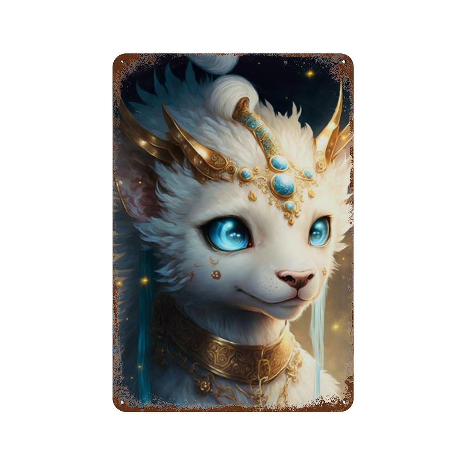 Fantasy Cat with Crown Rust Effect Tin Sign 11.8"x7.9", Rustic Home Decor for Cafe, Home Bar And Lounge Decor