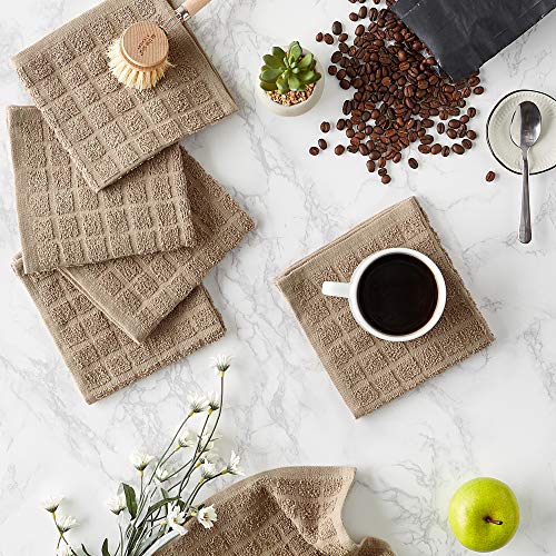 DII Solid Windowpane Dishcloth Set, Cotton, Stone, 12x12, 12x12" - Image 3