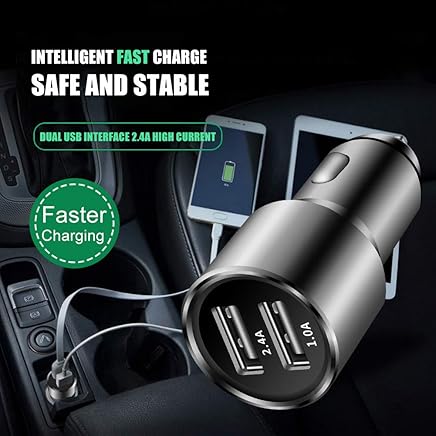 Cargador de coche para iPhone Xs/XR/XS Max, Galaxy S9, LG, Nexus, HTC, puerto USB doble, aleaci?n de aluminio, cargador adaptador para encendedor de cigarrillos Cargador de coche para iPhone Xs/XR/XS Max, Galaxy S9, LG, Nexus, HTC, puerto USB doble, aleaci?n de aluminio, cargador adaptador para encendedor de cigarrillos
