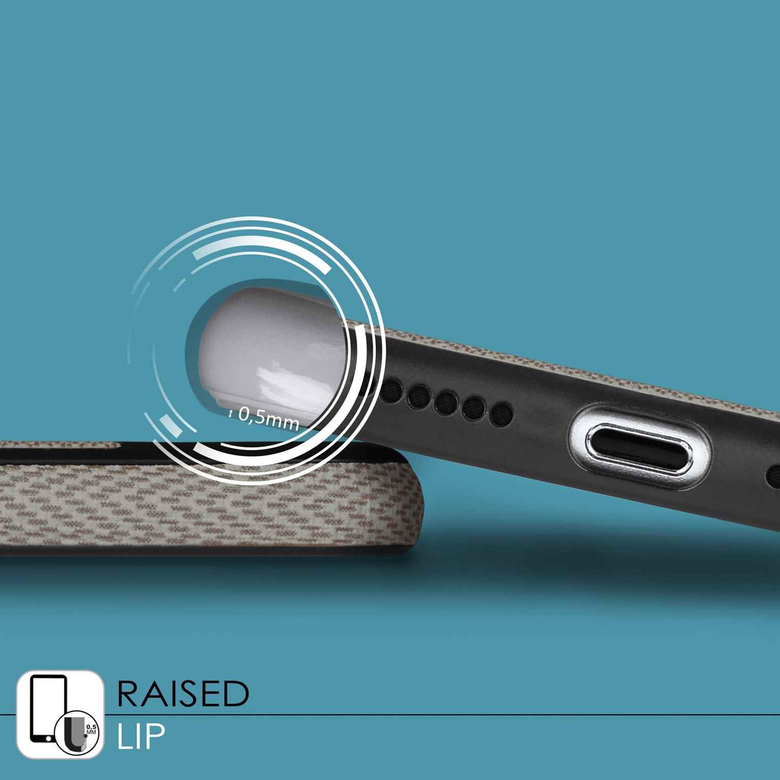 Moex Cover In Silicone Con Inserti In Stoffa Per IPhone 6S Plus / 6 Plus - Protezione Sottile 1mm - Colore Tortora/Nero - 5