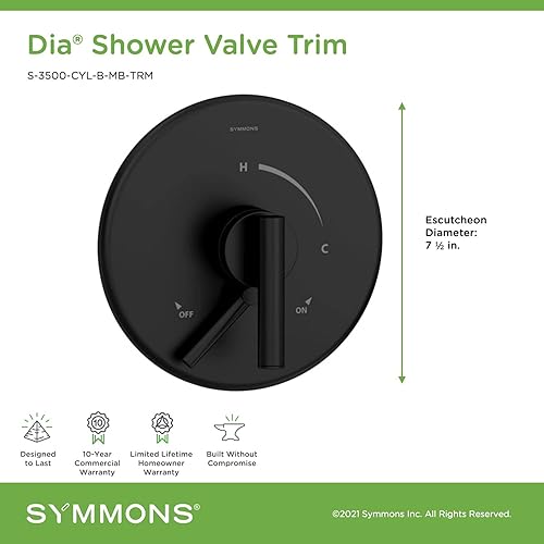 Miniatura 2 de Symmons S-3500-CYL-B-MB-TRM Válvula de ducha de diámetro en negro mate (válvula no incluida)