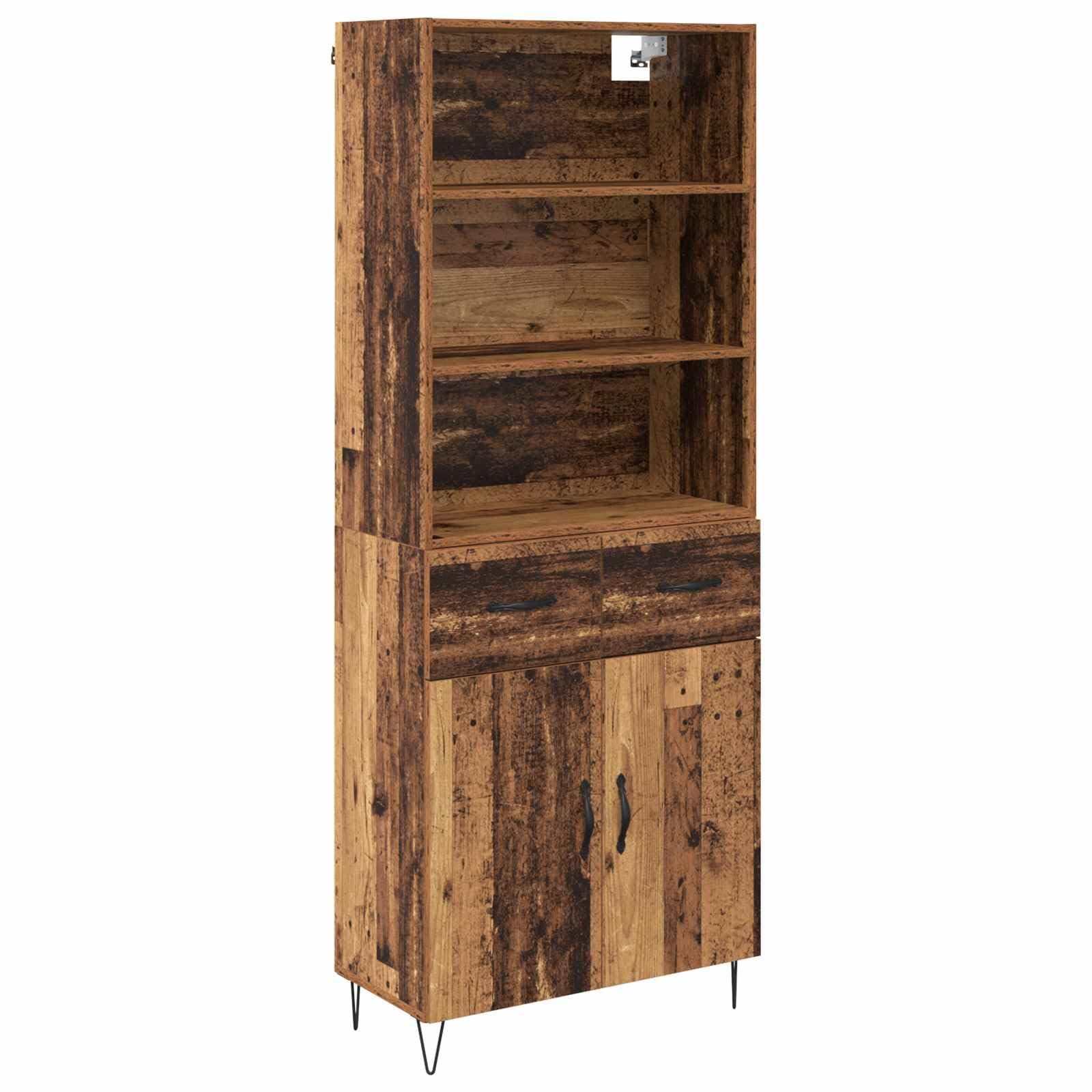 vidaXL Highboard Old Wood 69.5 x 34 x 180 cm Engineered Wood, Living Room Storage, Rectangular, Modern Wall-Mounted Highboard, Functional Organizational Cabinet, Space Efficient Solution