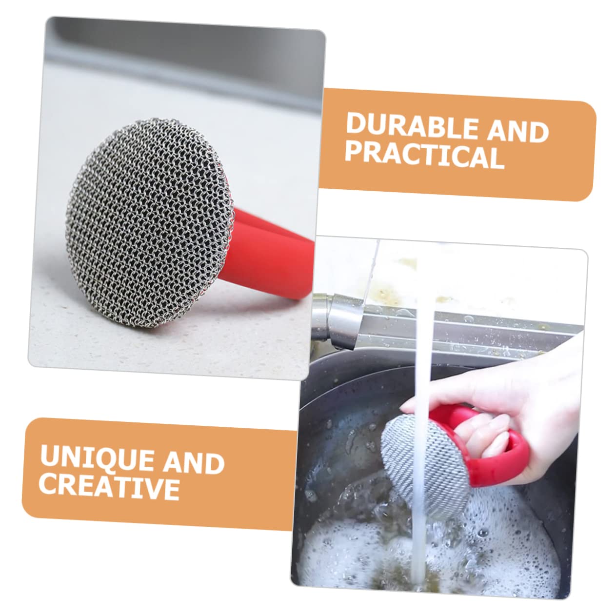 POPETPOP Cepillo de Malla Metálica para Ollas y Sartenes con Mango Ergonómico Diseño con Asa para Colgar para Limpieza Profunda de Utensilios de Cocina