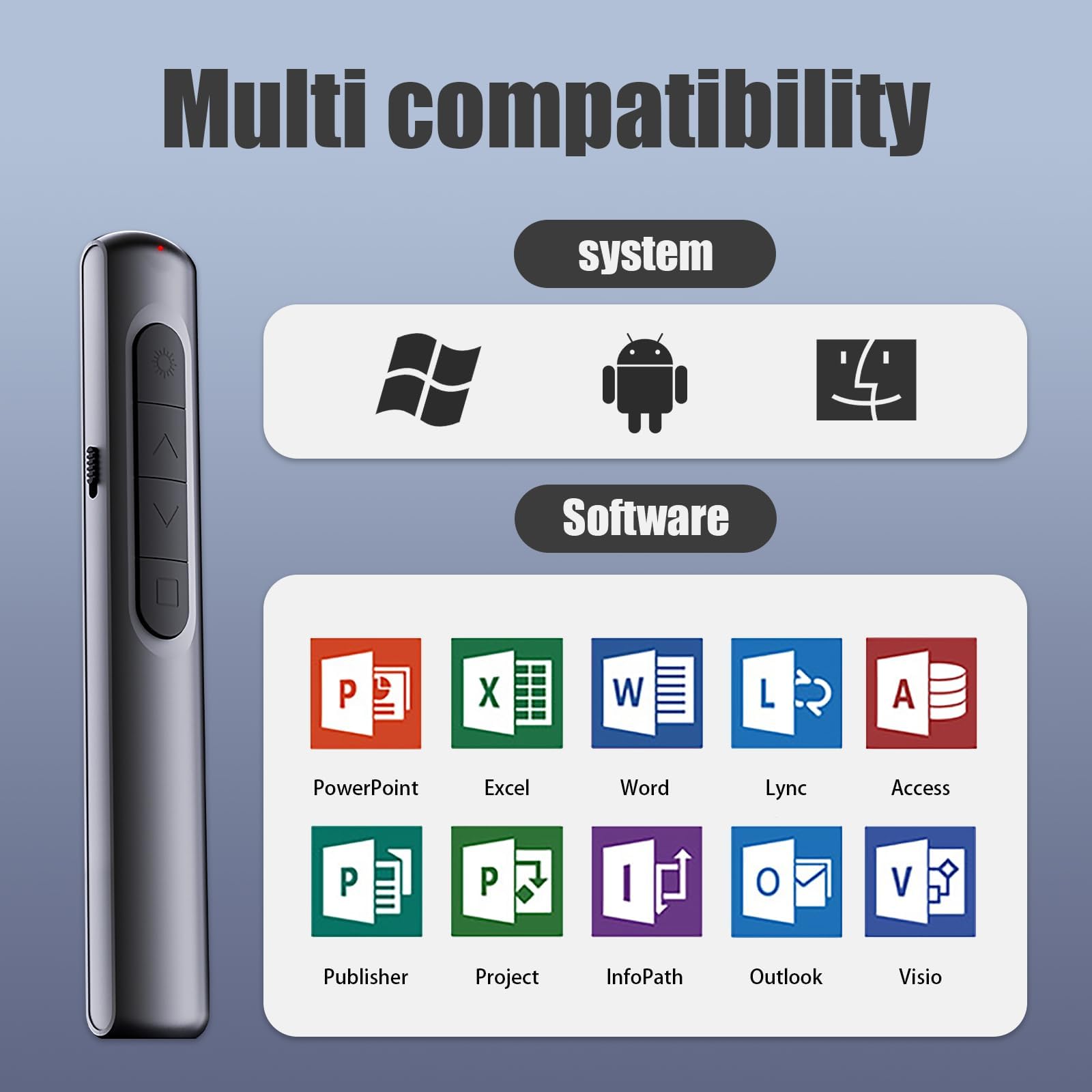 S12-PPT Flip Pen avec Touches latérales de Volume,Telecommande Ordinateur Powerpoint avec Volume de Lien Hypertexte, Télécommande de présentation du présentateur sans Fil 2,4 GHz