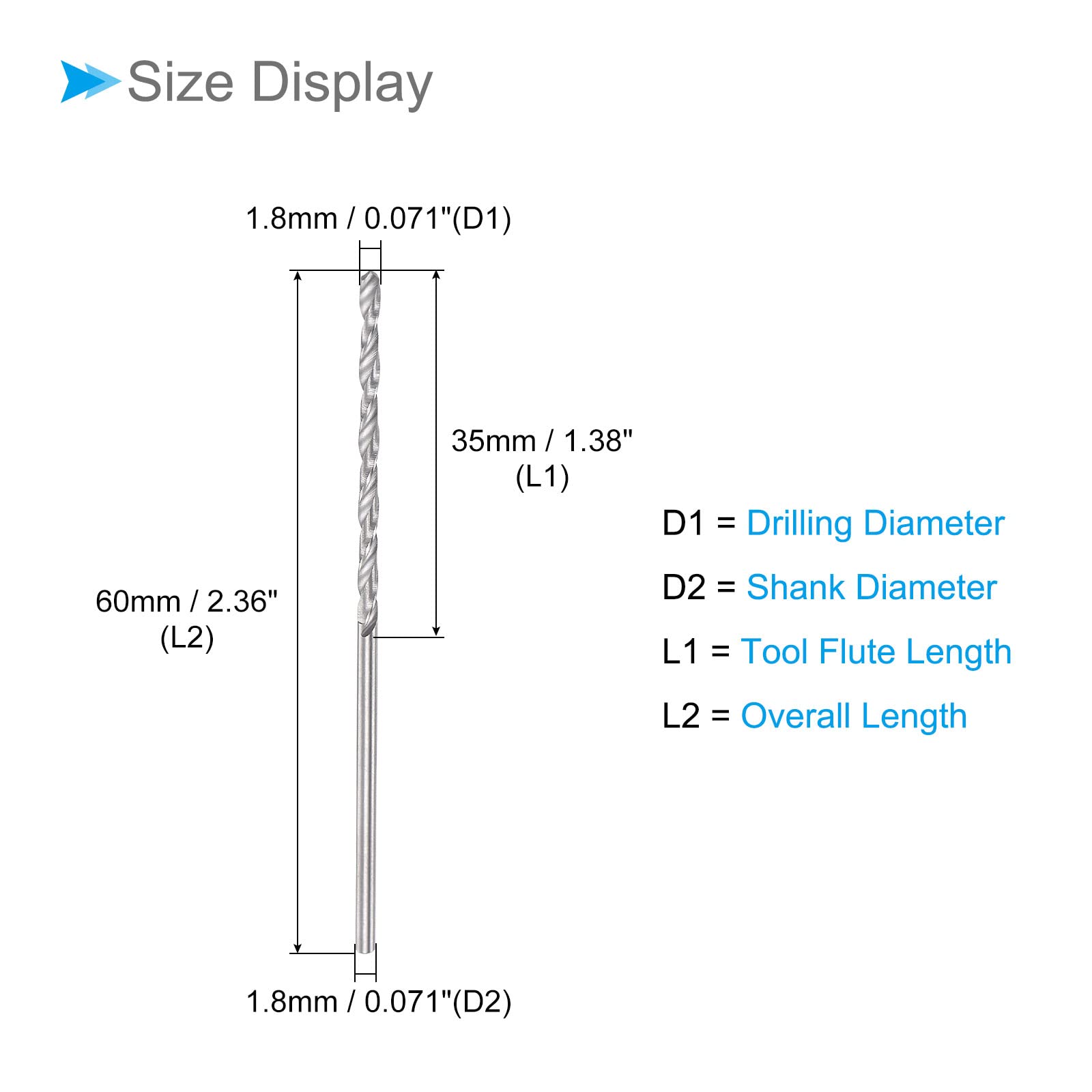 CoCud Solid Carbide Drill Bits, 1.8mm Diameter, K35 Tungsten Carbide Straight Shank Twist Drill Bits - Image 2