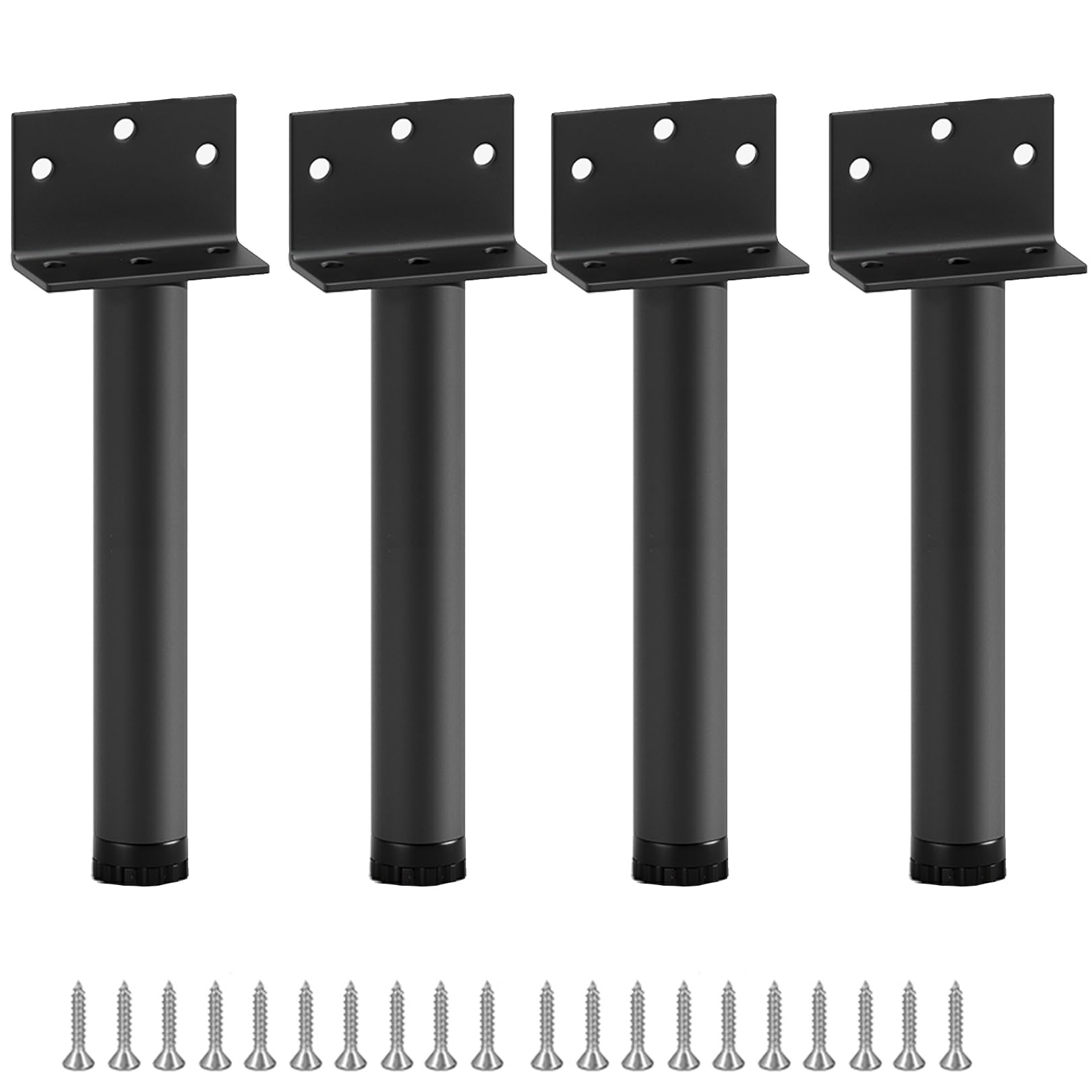 4 Pezzi Piedini per Mobili Regolabili Altezza,Gambe di Supporto per Tavolo,Piedi Base Metallo Zampe Armadietto,Divano,Tavolini,Scrivania,Letto,con Viti (Nero,30cm)