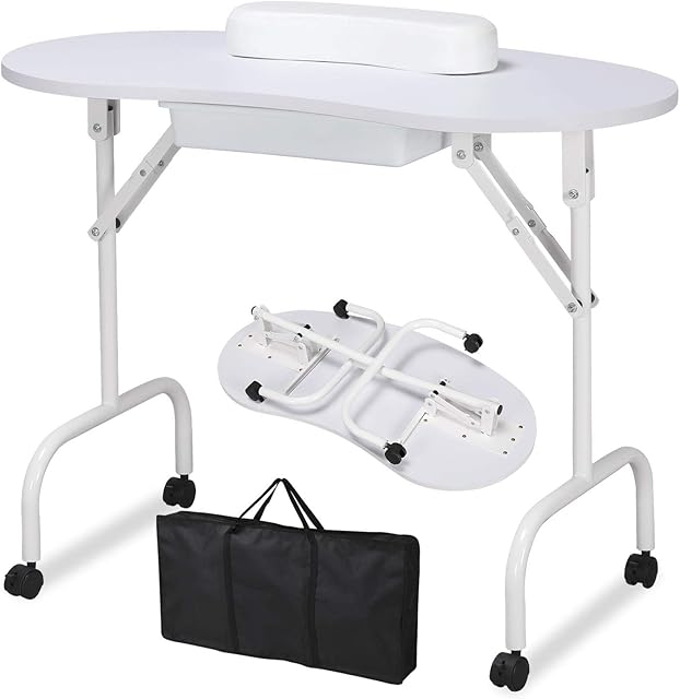 Yaheetech Portable Manicure Table Nail Technician Workstation Art Desk with Drawer,Carry Bag and Wrist Rest