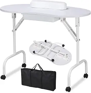Yaheetech Portable Manicure Table Foldable Nail Desk with Drawer, White
