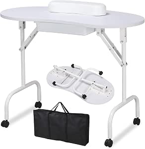 Yaheetech Portable Manicure Table Foldable Nail Desk with Drawer, White