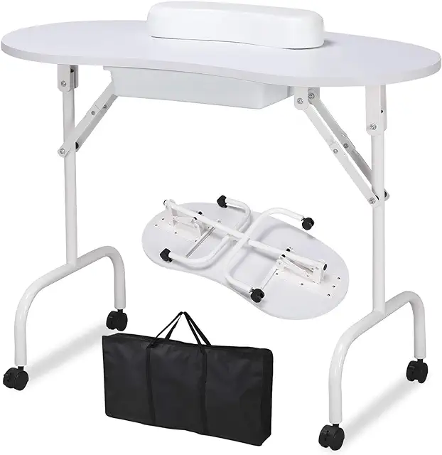Yaheetech Portable Manicure Table Nail Desk with Drawer & Carry Bag