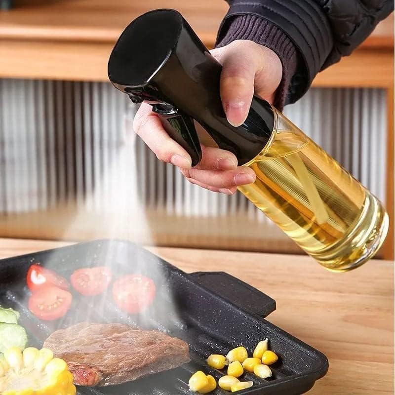Jiya Enterprise Oil Sprayer, 210ml Glass Bottle, Dual Spray Modes with Fan Atomizing Nozzle, Non-slip Handle, Black