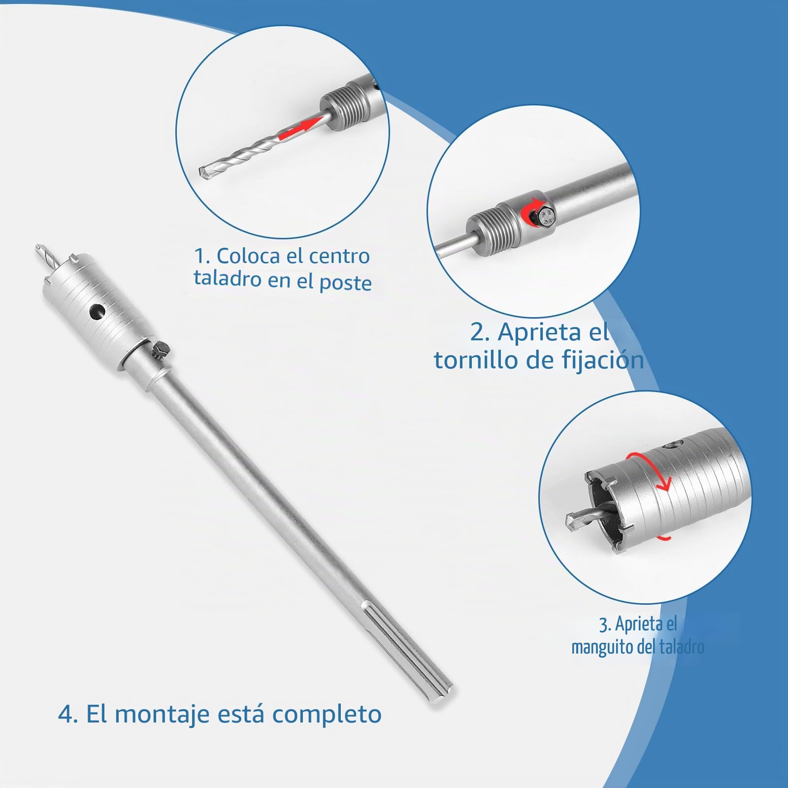EXLECO 16 pcs Sierra Corona Set Broca para Muro de Hormigón Taladro Hueco Broca Sierra, 7 corona hormigon 30 40 50 65 80 100 110mm mit 100/300mm SDS Plus & SDS Max 6 Taladro Centrado, Brocas Hormigón