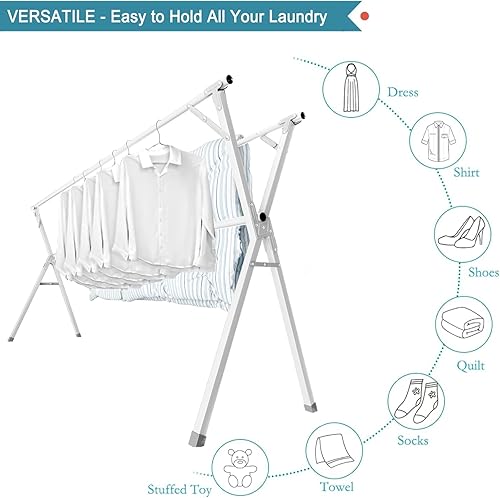 Miniatura 2 de JAUREE Estante de secado de ropa de 95 pulgadas, estante de secado plegable para interiores y exteriores, estante de secado de lavandería de acero