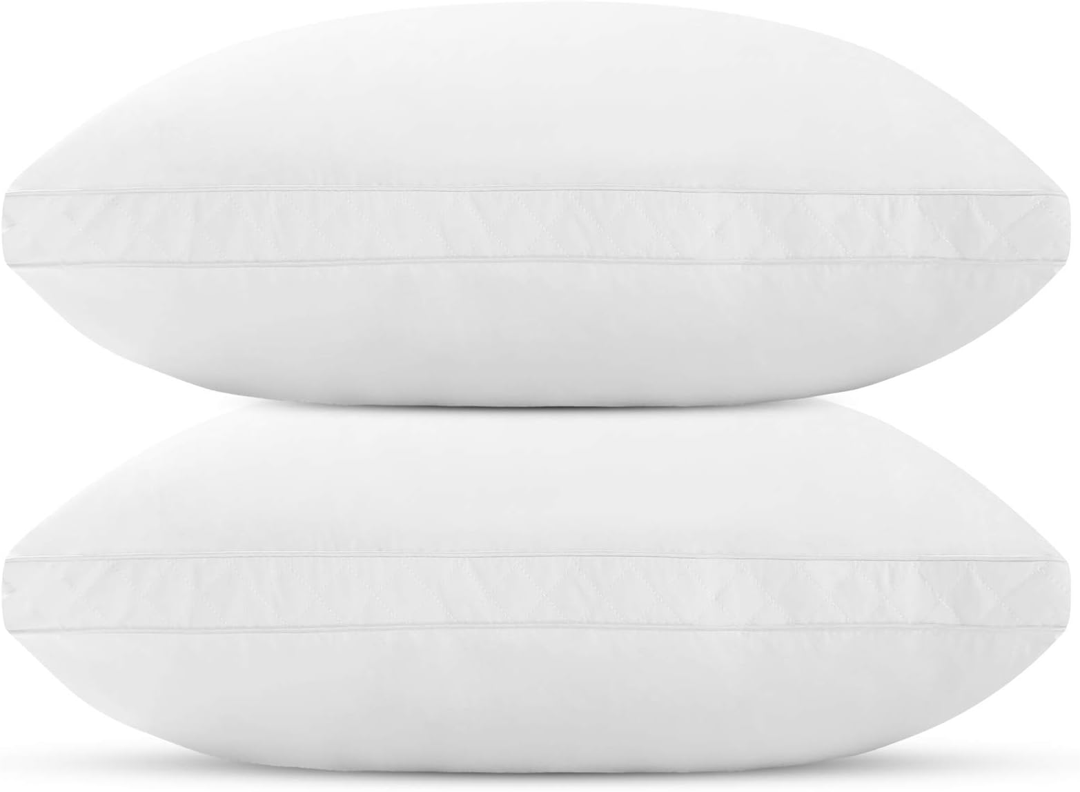Plush Pillows for Back, Side Sleepers – 2 Pack Standard Set Washable White Quilted Sleeping Pillows with Fiber Fill Gussets, Zipper, Adjustable Loft Height, Soft Cotton Fabric Cover