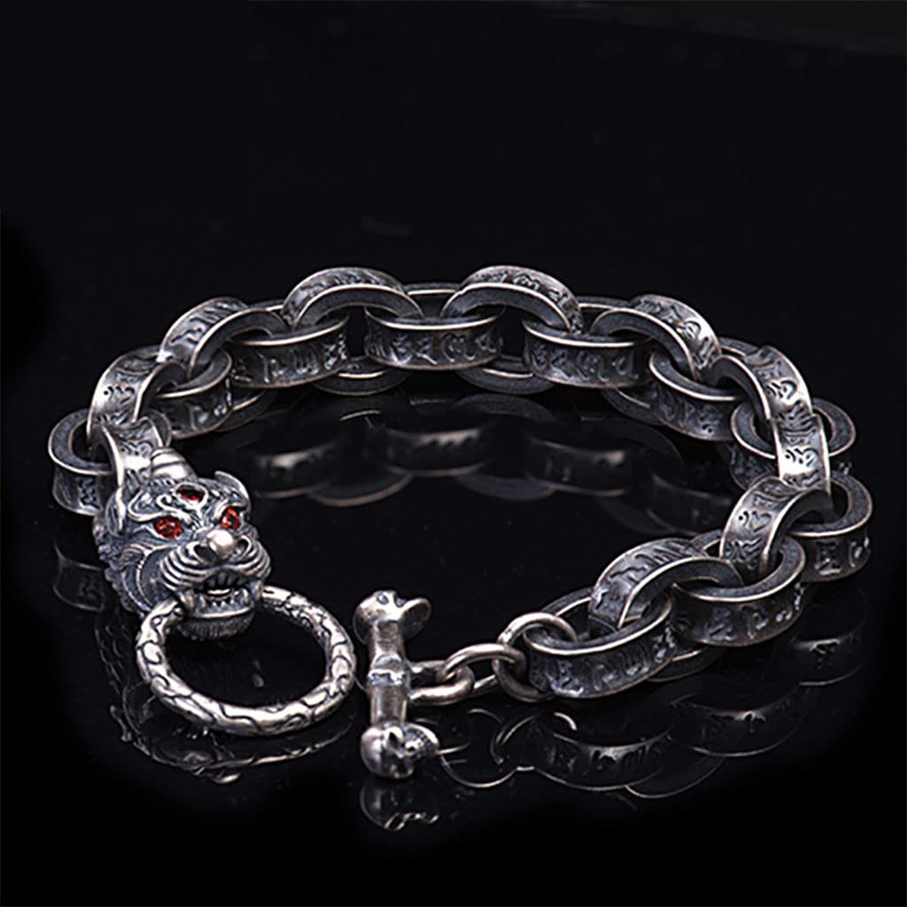 Herren 925 Armband Aus Sterlingsilber, Viking Handgefertigt Fenrir Wolfskopf Vintage Runenbündchen Armbänder, Nordisch Skandinavisch Amulett Geschenk